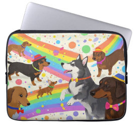 Schattigee honden met regenboog laptop sleeve