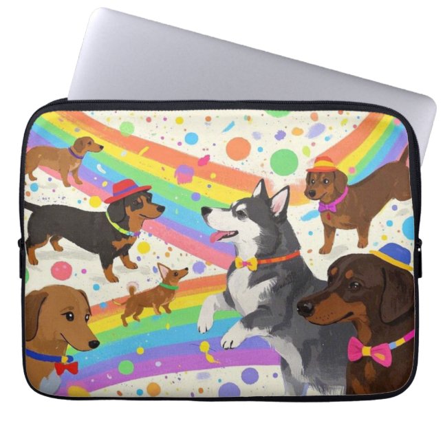 Schattigee honden met regenboog laptop sleeve (Voorkant)