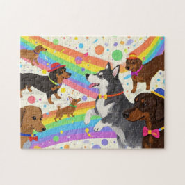 Schattigee honden met regenboog legpuzzel