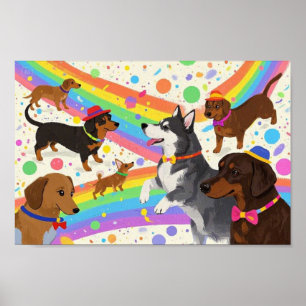 Schattigee honden met regenboog poster