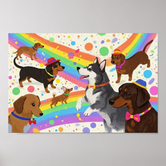 Schattigee honden met regenboog poster (Voorkant)