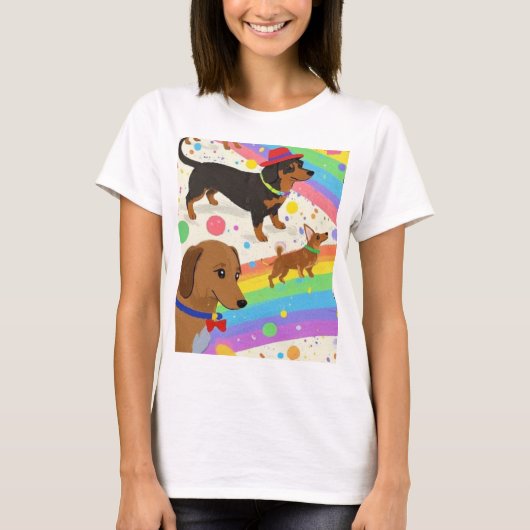 Schattigee honden met regenboog t-shirt (Voorkant)