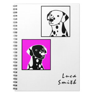 SCHATTIGEE HONDEN MET VLEKKEN, STIP, ZWART EN WIT NOTITIEBOEK