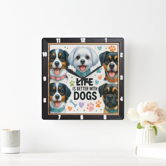 Schattigee honden Pootjes Hart Vierkante Klok (Huis)