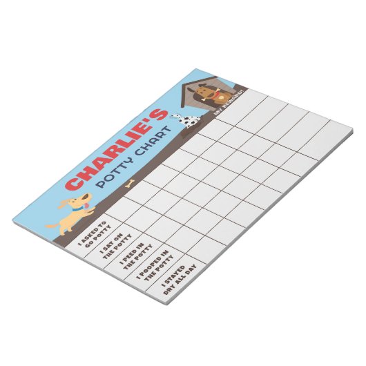 Schattigee honden Potty Chart Gepersonaliseerde na Notitieblok (Schuin)