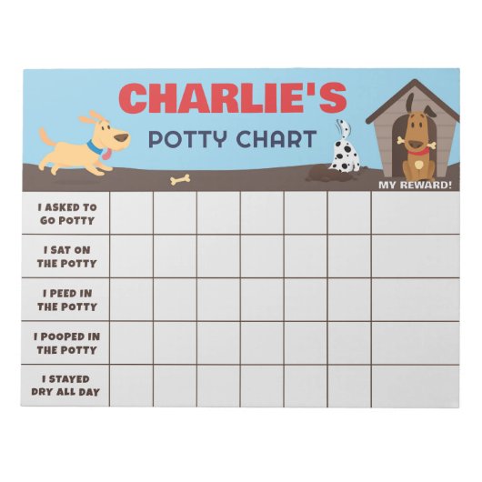 Schattigee honden Potty Chart Gepersonaliseerde na Notitieblok (Voorkant)