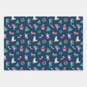 Schattigee Honden Schaatsen Blauw Roze Kerst Inpakpapier Vel (Voorkant)