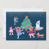 Schattigee Honden Schaatsen Donkerblauw Flat Holid Feestdagenkaart (Voorkant)