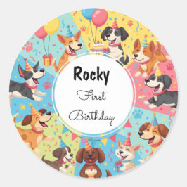 Schattigee honden verjaardagsfeest in het voordeel ronde sticker
