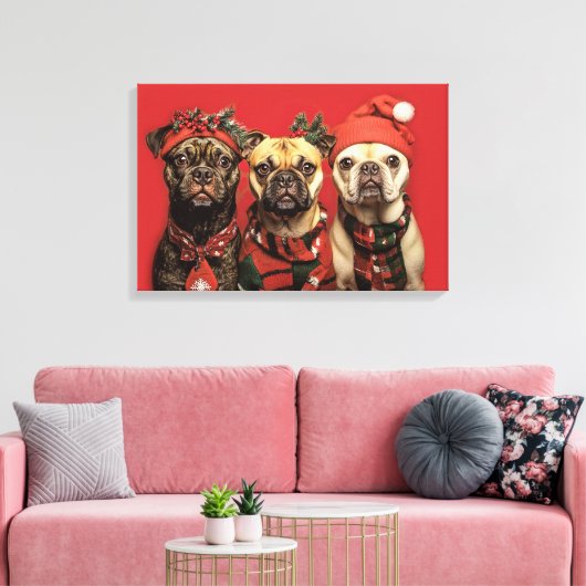Schattigee honden vieren kerst canvas afdruk (Insitu (Woonkamer))
