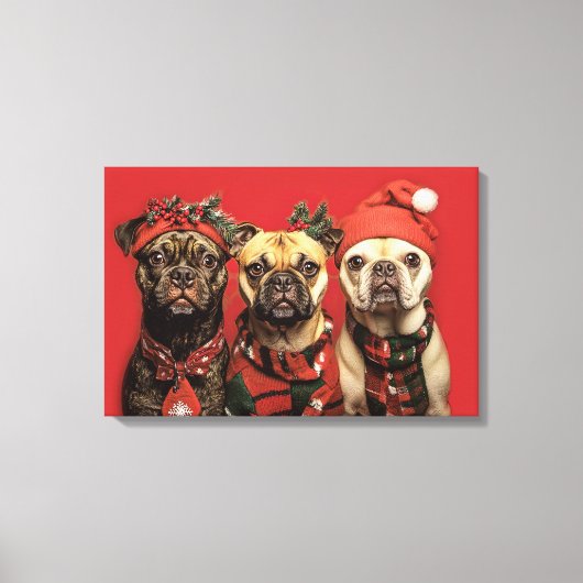 Schattigee honden vieren kerst canvas afdruk (Voorkant)