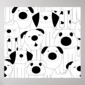 Schattigee honden: zwarte, witte cartoon. poster (Voorkant)