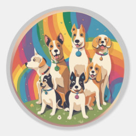 Schattigee hondenfamilie ronde sticker