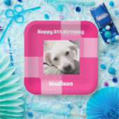 Schattigee hondenfoto 5e verjaardag roze papieren bordje (Feest)