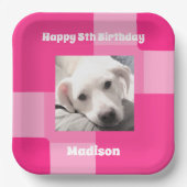 Schattigee hondenfoto 5e verjaardag roze papieren bordje (Voorkant)
