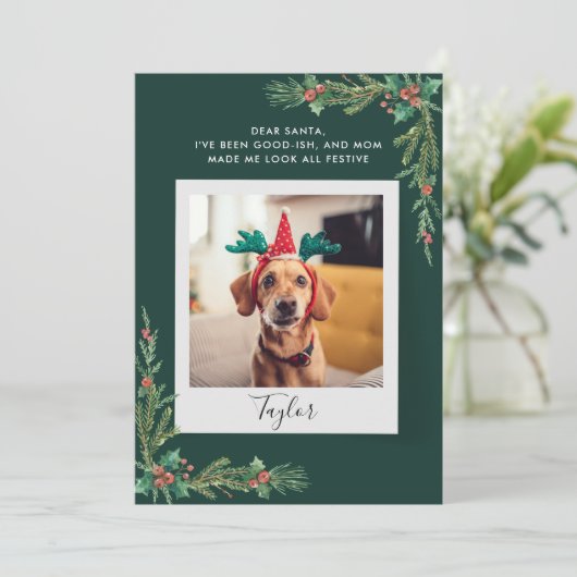 Schattigee Hondenfoto Custom Christmas Feestdagenkaart (Staand voorkant)