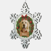 Schattigee hondenfoto Eenvoudige kerstkrans Tin Sneeuwvlok Ornament (Rechts)