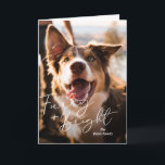 Schattigee hondenfoto Modern Christmas Feestdagen Kaart<br><div class="desc">Een moderne kerstkaart met een eenvoudig en minimaal ontwerp met de leuke begroeting "Furry and Bright" in een elegant script over een afbeelding van uw hond. De binnenkant heeft een fotocollage met drie verticale foto's samen met uw persoonlijke boodschap in zwart-wit.</div>