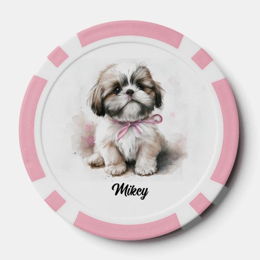 Schattigee hondenillustratie - Shih Tzu Poker Chips (Achterkant)