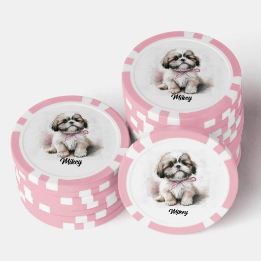 Schattigee hondenillustratie - Shih Tzu Poker Chips (Opstapeling)