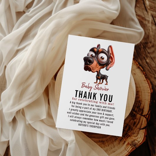 Schattigee hondenkarikaturen Baby shower Bedankkaart
