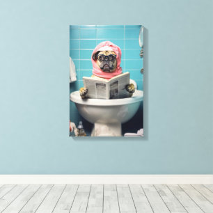 Schattigee hondenkrant in de badkamer canvas afdruk