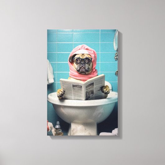 Schattigee hondenkrant in de badkamer canvas afdruk (Voorkant)