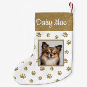 Schattigee Hondennaam Foto Gouden Glitter Paw Prin Kleine Kerstsok (Achterkant)