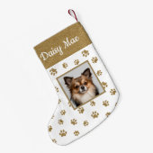 Schattigee Hondennaam Foto Gouden Glitter Paw Prin Kleine Kerstsok (Achterkant (Hangend))