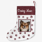 Schattigee Hondennaam Foto Roos Gouden Glitter Paw Kleine Kerstsok (Achterkant)