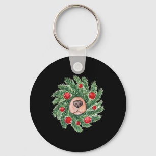 Schattigee hondenneus Kerstkrans Golden Retriever Sleutelhanger