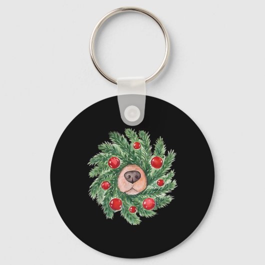 Schattigee hondenneus Kerstkrans Golden Retriever Sleutelhanger (Voorkant)