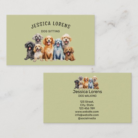 Schattigee hondenoppas, huisdierverzorger, dierena visitekaartje (Voorkant / Achterkant)