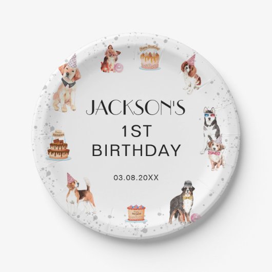 Schattigee hondenpoot-party verjaardag papieren bordje (Voorkant)