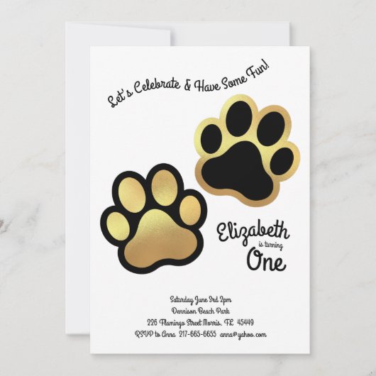 Schattigee Hondenpoot Print Kinder 1e Verjaardag G Kaart (Voorkant)