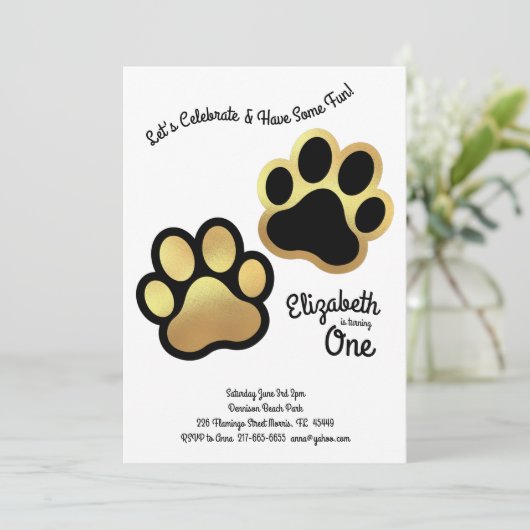 Schattigee Hondenpoot Print Kinder 1e Verjaardag G Kaart (Staand voorkant)