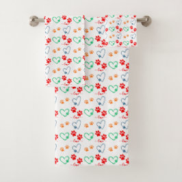 Schattigee HONDENPOOTPRENTEN en LIEFDESHARTEN Bad Handdoek