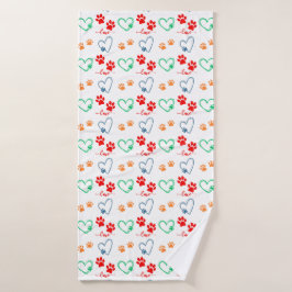 Schattigee HONDENPOOTPRENTEN en LIEFDESHARTEN Badhanddoek