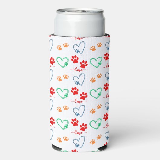 Schattigee HONDENPOOTPRENTEN en LIEFDESHARTEN Seltzer Blikjeskoeler (Seltzer Achterkant)