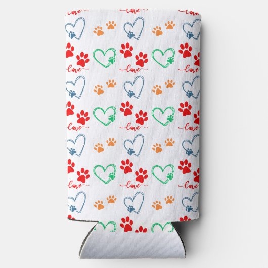 Schattigee HONDENPOOTPRENTEN en LIEFDESHARTEN Seltzer Blikjeskoeler (Achterkant)