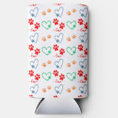 Schattigee HONDENPOOTPRENTEN en LIEFDESHARTEN Seltzer Blikjeskoeler (Voorkant)