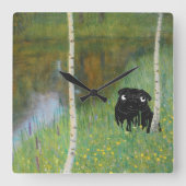 Schattigee hondenpug Gustav Klimt Forest Vierkante Klok (Voorkant)
