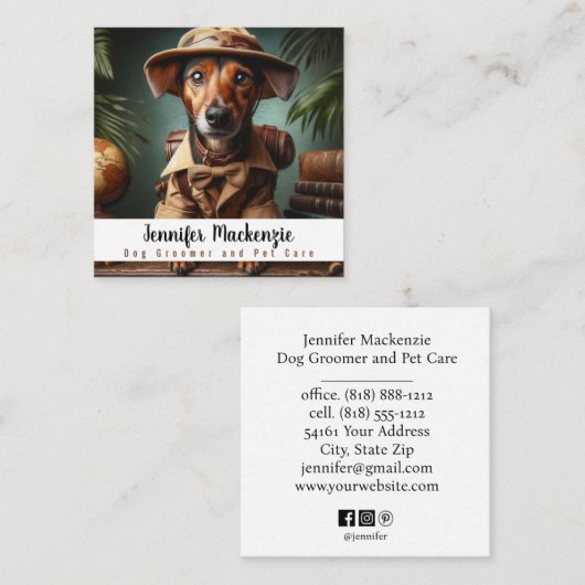 Schattigee hondenverzorging Dierenverzorging Vierkante Visitekaartje (Voorkant / Achterkant)