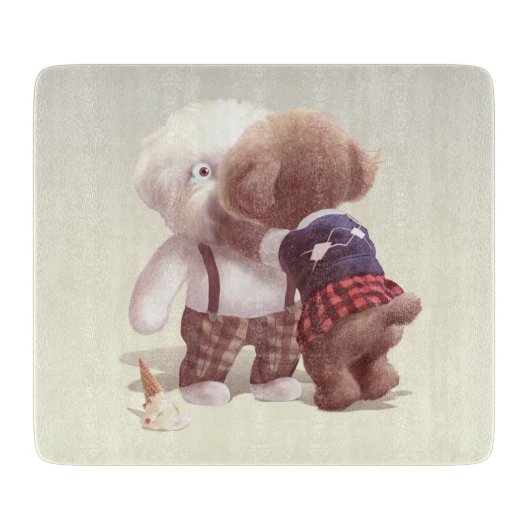 Schattigee hondjes knuffelen snijplank (Voorkant)