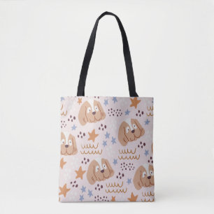 Schattigee hondjes, sterretjes, lijnen:  naadloos tote bag