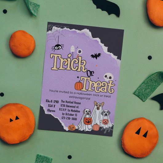 Schattigee hondjes Trick or treat Halloween uitnod Kaart