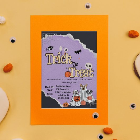Schattigee hondjes Trick or treat Halloween uitnod Kaart