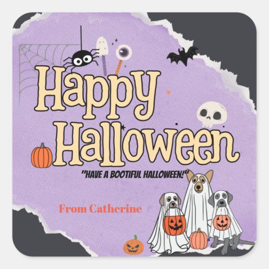 Schattigee hondjes Trick or treat Halloween uitnod Vierkante Sticker (Voorkant)