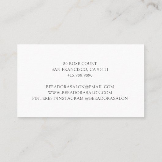 Schattigee Honey Bee Beauty en Hair Salon Visitekaartje (Achterkant)