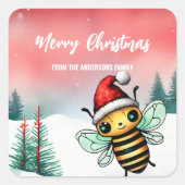 Schattigee Honey BEE Kerstfeest holi Vierkante Sticker (Voorkant)